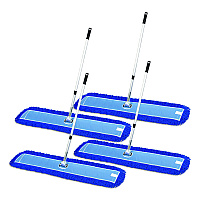 Gritt Commercial All-In-One Microfiber Dust Mop Set with Telescopic Handle, 60 x 5, Blue Microfiber Head, 72" Silver Aluminum Handle, 4/Kit (GRI17460T4PK)