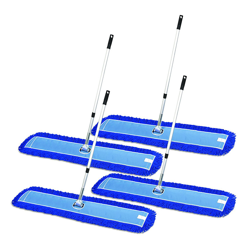 Gritt Commercial All-In-One Microfiber Dust Mop Set with Telescopic Handle, 60 x 5, Blue Microfiber Head, 72" Silver Aluminum Handle, 4/Kit (GRI17460T4PK)