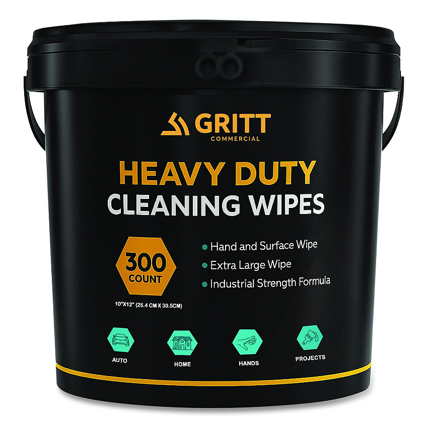 Gritt Commercial Heavy-Duty Cleaning Wipes, 10 x 12, Citrus, White, 300/Bucket (GRI6300)
