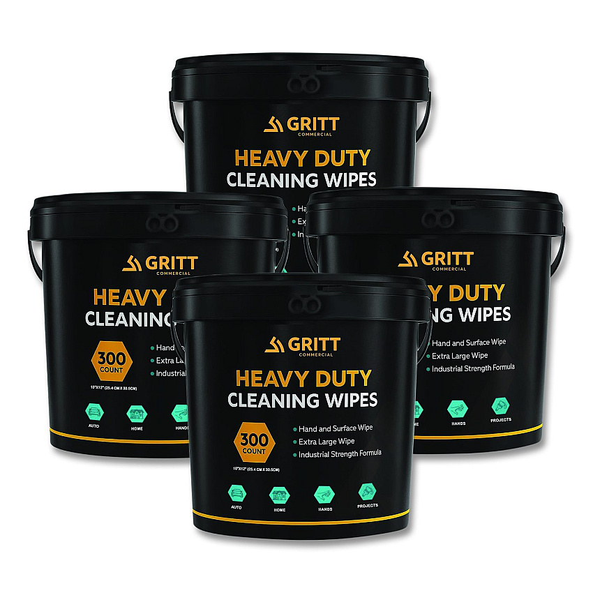 Gritt Commercial Heavy-Duty Cleaning Wipes, 10 x 12, Citrus, White, 300 Wipes/Bucket, 4 Buckets/Carton (GRI63004)