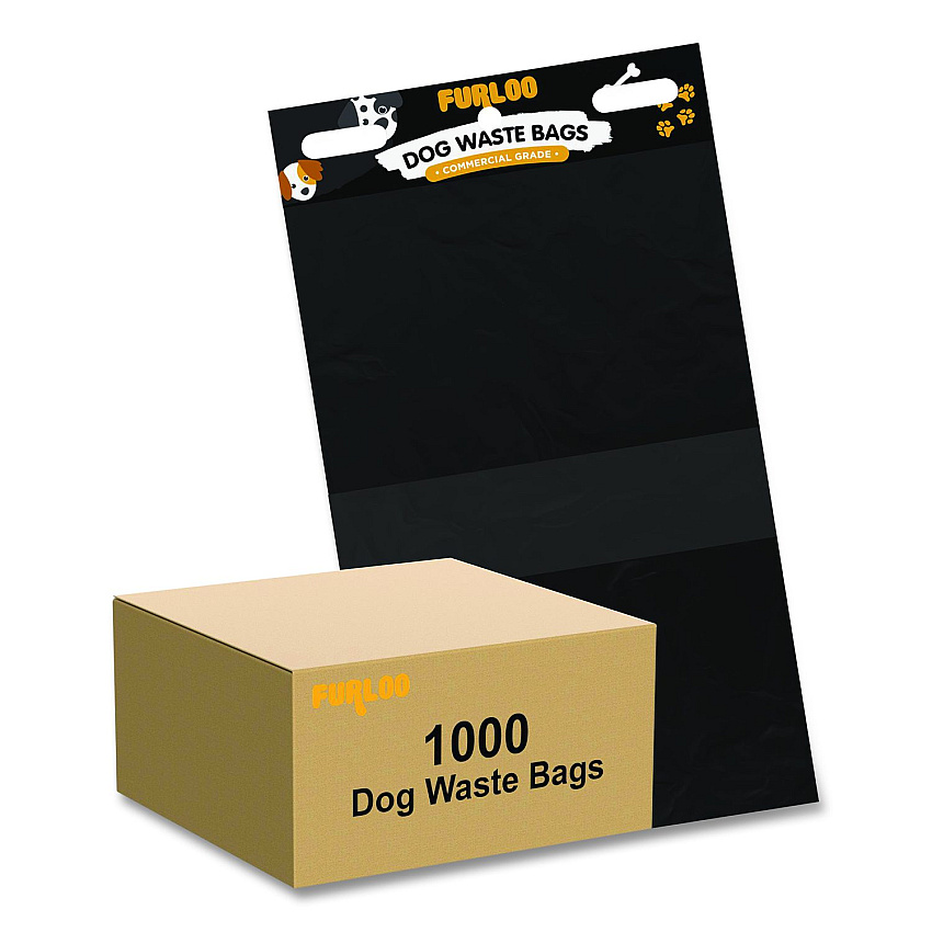 Furloo Pet Waste Station Header Heavy-Duty Leak-Resistant Dog Waste Refill Bags, Open-Face, 8.5" x 13.4", Black, 1000 Bags/Carton (FLO2110)