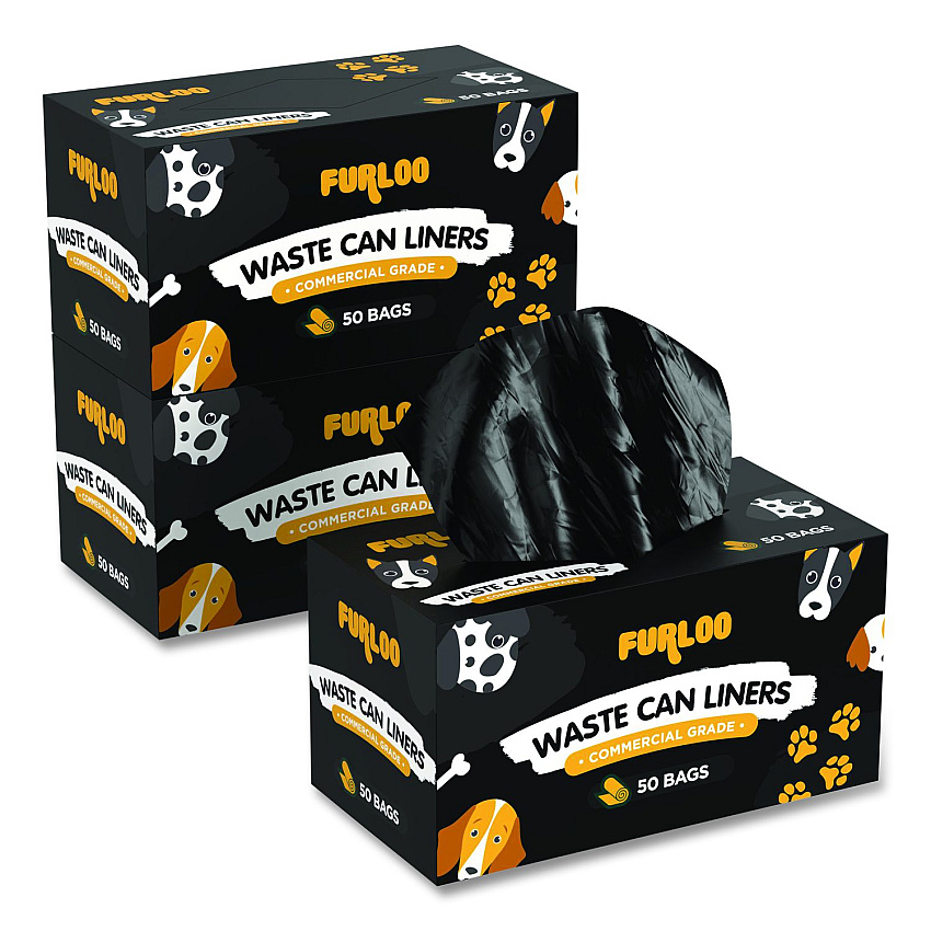 Furloo 13-Gallon Heavy Duty Dog Waste Station Can Liners, Open-Face, 13 Gallons, 26" x 33", Black, 50 Bags/Roll, 2/Pack (FLO222PK)