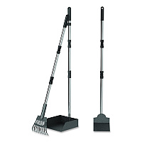 Furloo Dog Pooper Scooper Set with Heavy-Duty Metal Tray, Rake and Spade, 37.8" Length Black/Silver (FLO3)