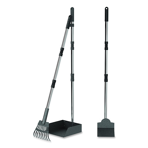 Furloo Dog Pooper Scooper Set with Heavy-Duty Metal Tray, Rake and Spade, 37.8" Length Black/Silver (FLO3)
