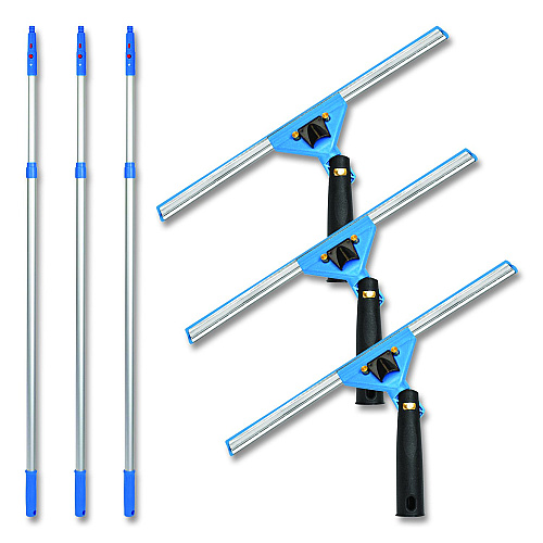 Gritt Commercial Pro Window Washing Kit with Swivel Squeegee and 6 ft Telescopic Pole, 14" Wide Blade, 3/Kit (GRI1306F143P)