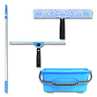 Gritt Commercial Pro Window Washing Kit with 14" Wide Blade Squeegee, Washer, 6 ft Telescopic Pole and 3 gal Heavy-Duty Bucket (GRI137B6F14)