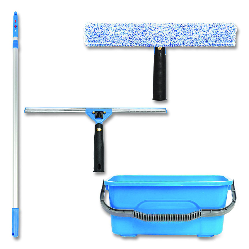 Gritt Commercial Pro Window Washing Kit with 14" Wide Blade Squeegee, Washer, 6 ft Telescopic Pole and 3 gal Heavy-Duty Bucket (GRI137B6F14)