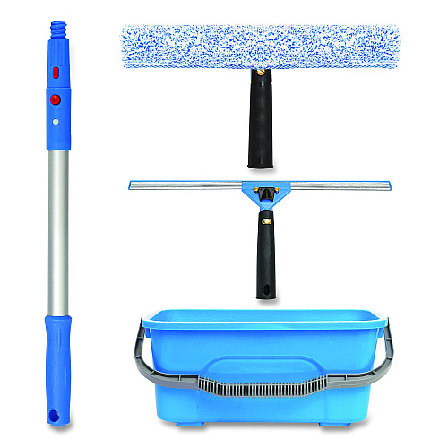 Gritt Commercial Pro Window Cleaning Kit with 14" Squeegee, 14" Washer, 20" Pole and 3 Gallon Heavy-Duty Bucket (GRI138B)
