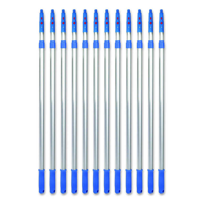 Gritt Commercial 6 ft Telescopic Aluminum Extension Pole with Click/Lock Adapter Cone, 3.5 ft to 6 ft, Blue/Silver, 12/Carton (GRI1066F12PK)