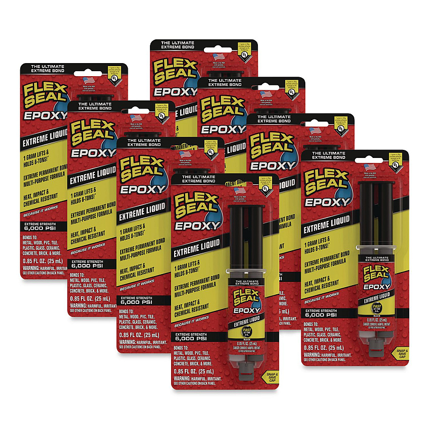 Flex Seal Flex Epoxy Extreme Liquid, Two-Part Syringe, 0.8 oz, Dries Black, 8/Carton (EFSBLKR25)