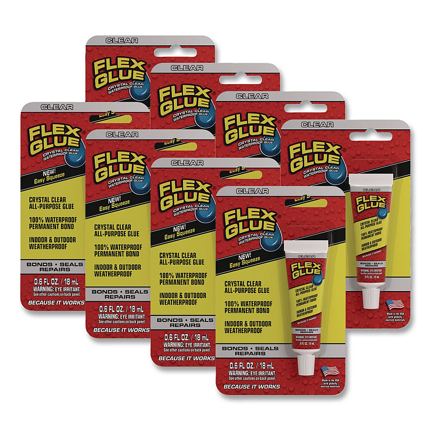 Flex Seal Crystal Clear All-Purpose Glue, 0.6 oz, Dries Clear, 8/Carton (GFSCLRMINI8)