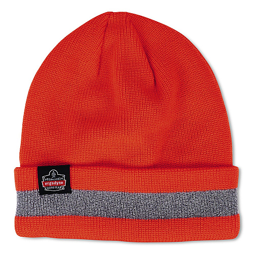 ergodyne N-Ferno 6803ZI Reflective Rib Knit Winter Hat (Bump Cap Included), One Size Fits Most, 0.1" Insert, Orange (16866)