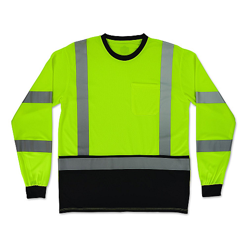 ergodyne GloWear 8369BK Class 3 Essential Hi-Vis Long Sleeve T-Shirt with Black Bottom, Medium, Lime (22203)