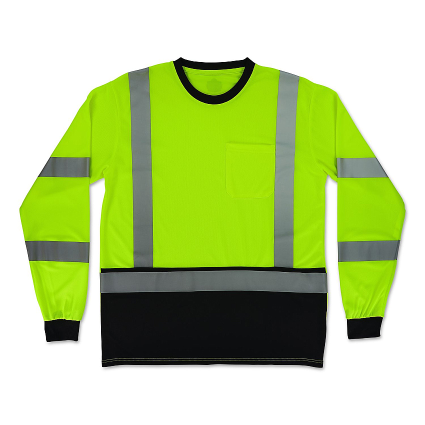 ergodyne GloWear 8369BK Class 3 Essential Hi-Vis Long Sleeve T-Shirt with Black Bottom, Medium, Lime (22203)