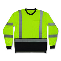 ergodyne GloWear 8369BK Class 3 Essential Hi-Vis Long Sleeve T-Shirt with Black Bottom, X-Large, Lime (22205)