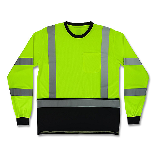 ergodyne GloWear 8369BK Class 3 Essential Hi-Vis Long Sleeve T-Shirt with Black Bottom, X-Large, Lime (22205)