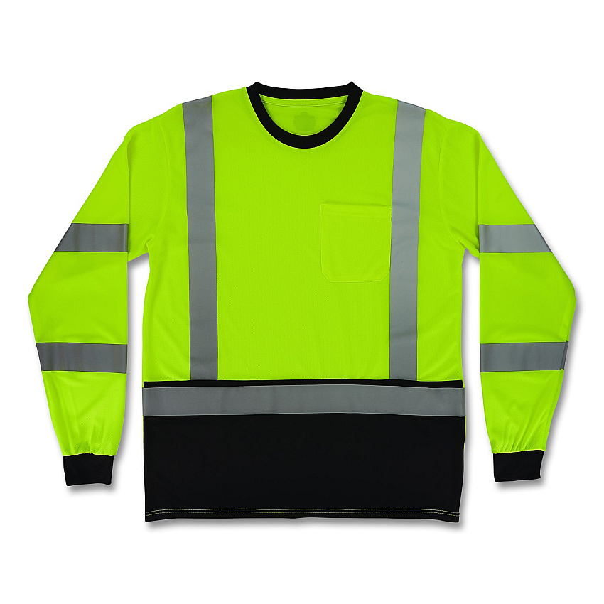 ergodyne GloWear 8369BK Class 3 Essential Hi-Vis Long Sleeve T-Shirt with Black Bottom, X-Large, Lime (22205)