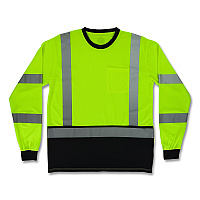 ergodyne GloWear 8369BK Class 3 Essential Hi-Vis Long Sleeve T-Shirt with Black Bottom, 2X-Large, Lime (22206)