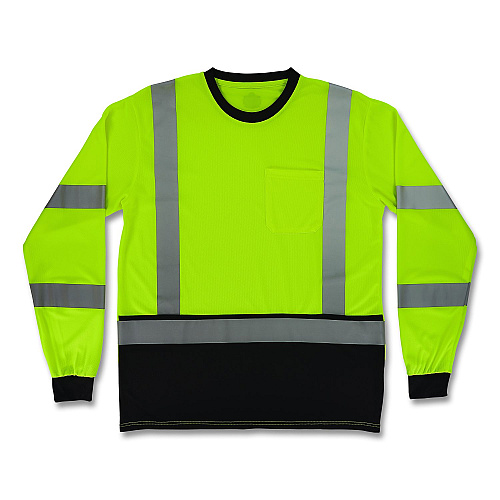 ergodyne GloWear 8369BK Class 3 Essential Hi-Vis Long Sleeve T-Shirt with Black Bottom, 2X-Large, Lime (22206)