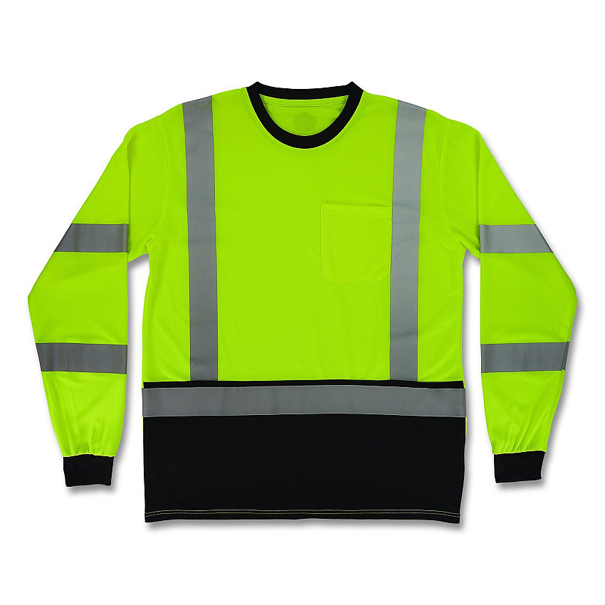 ergodyne GloWear 8369BK Class 3 Essential Hi-Vis Long Sleeve T-Shirt with Black Bottom, 2X-Large, Lime (22206)