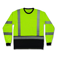 ergodyne GloWear 8369BK Class 3 Essential Hi-Vis Long Sleeve T-Shirt with Black Bottom, 3X-Large, Lime (22207)