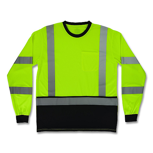 ergodyne GloWear 8369BK Class 3 Essential Hi-Vis Long Sleeve T-Shirt with Black Bottom, 3X-Large, Lime (22207)