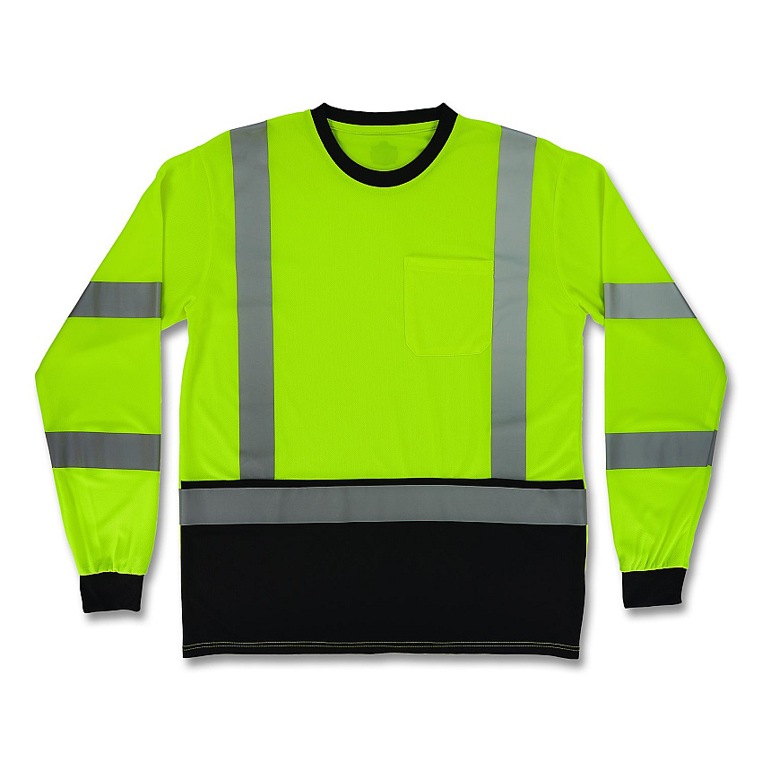 ergodyne GloWear 8369BK Class 3 Essential Hi-Vis Long Sleeve T-Shirt with Black Bottom, 3X-Large, Lime (22207)
