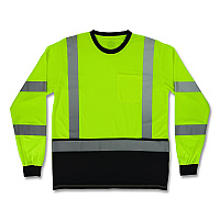 ergodyne GloWear 8369BK Class 3 Essential Hi-Vis Long Sleeve T-Shirt with Black Bottom, 4X-Large, Lime (22208)