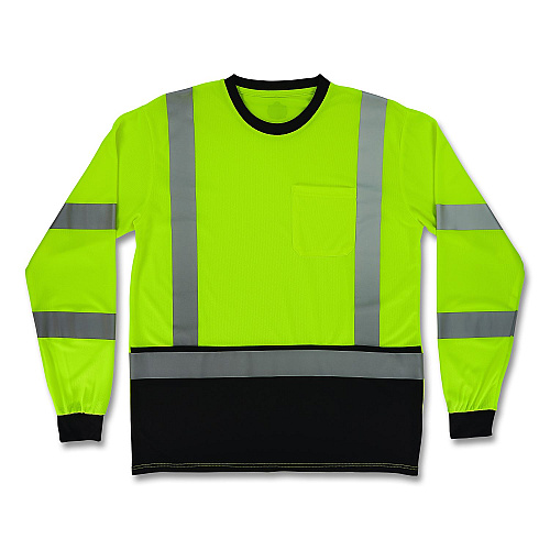 ergodyne GloWear 8369BK Class 3 Essential Hi-Vis Long Sleeve T-Shirt with Black Bottom, 4X-Large, Lime (22208)