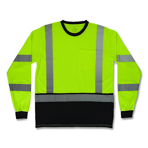 ergodyne GloWear 8369BK Class 3 Essential Hi-Vis Long Sleeve T-Shirt with Black Bottom, 5X-Large, Lime (22209)