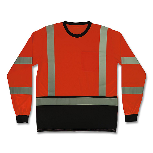 ergodyne GloWear 8369BK Class 3 Essential Hi-Vis Long Sleeve T-Shirt with Black Bottom, Medium, Orange (22223)