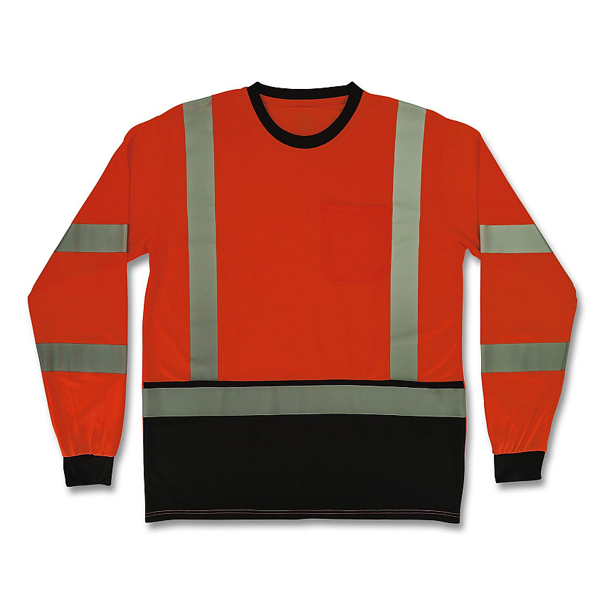ergodyne GloWear 8369BK Class 3 Essential Hi-Vis Long Sleeve T-Shirt with Black Bottom, Medium, Orange (22223)