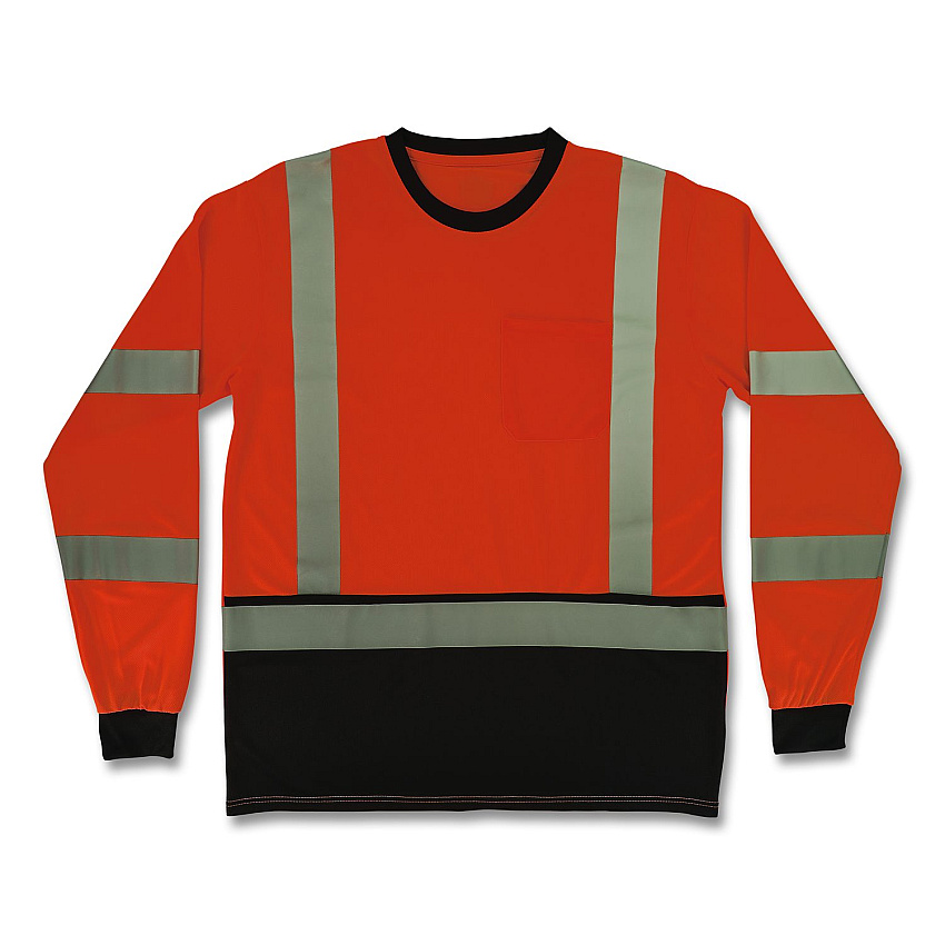 ergodyne GloWear 8369BK Class 3 Essential Hi-Vis Long Sleeve T-Shirt with Black Bottom, Large, Orange (22224)