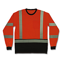 ergodyne GloWear 8369BK Class 3 Essential Hi-Vis Long Sleeve T-Shirt with Black Bottom, X-Large, Orange (22225)