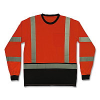 ergodyne GloWear 8369BK Class 3 Essential Hi-Vis Long Sleeve T-Shirt with Black Bottom, 2X-Large, Orange (22226)
