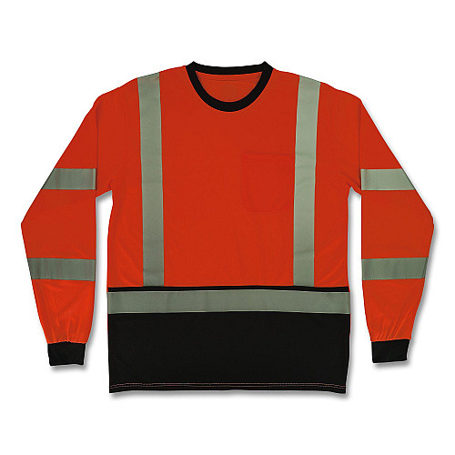 ergodyne GloWear 8369BK Class 3 Essential Hi-Vis Long Sleeve T-Shirt with Black Bottom, 2X-Large, Orange (22226)