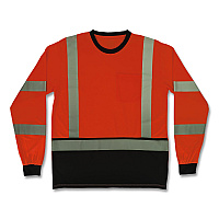 ergodyne GloWear 8369BK Class 3 Essential Hi-Vis Long Sleeve T-Shirt with Black Bottom, 3X-Large, Orange (22227)