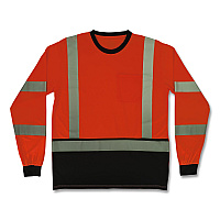 ergodyne GloWear 8369BK Class 3 Essential Hi-Vis Long Sleeve T-Shirt with Black Bottom, 4X-Large, Orange (22228)