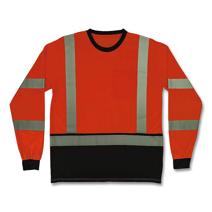 ergodyne GloWear 8369BK Class 3 Essential Hi-Vis Long Sleeve T-Shirt with Black Bottom, 4X-Large, Orange (22228)