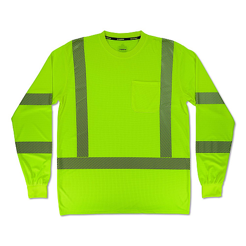 ergodyne GloWear 8370 Class 3 Performance Hi-Vis Long Sleeve T-Shirt, Medium, Lime (22253)