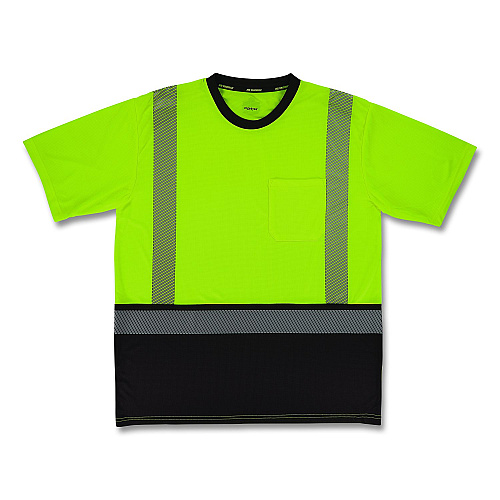 ergodyne GloWear 8294BK Class 2 Performance Hi-Vis T-Shirt with Black Bottom, Small, Lime (22272)