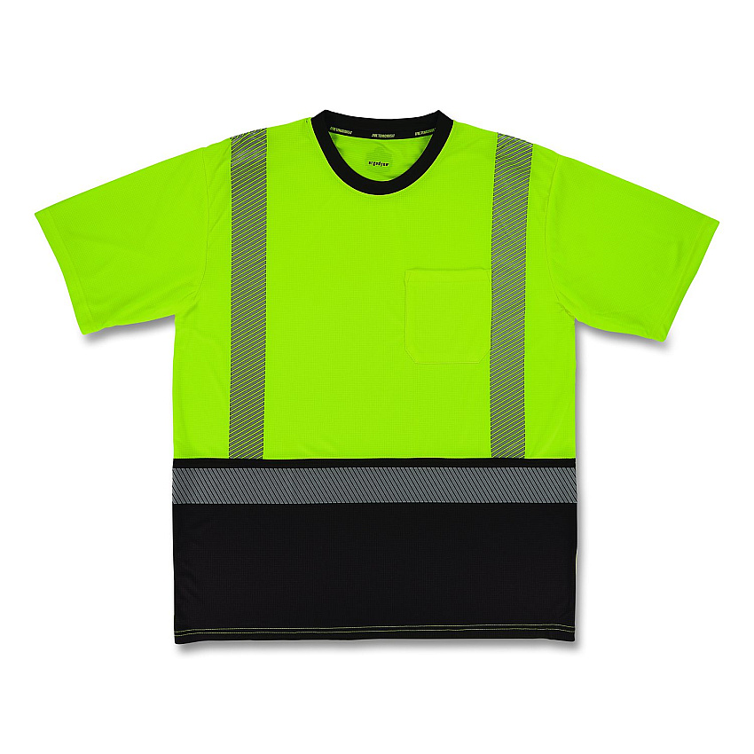 ergodyne GloWear 8294BK Class 2 Performance Hi-Vis T-Shirt with Black Bottom, 5X-Large, Lime (22279)