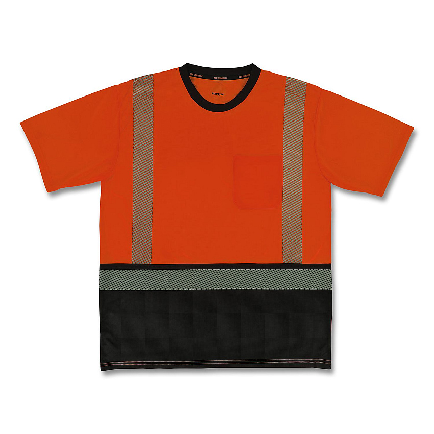 ergodyne GloWear 8294BK Class 2 Performance Hi-Vis T-Shirt with Black Bottom, Large, Orange (22284)