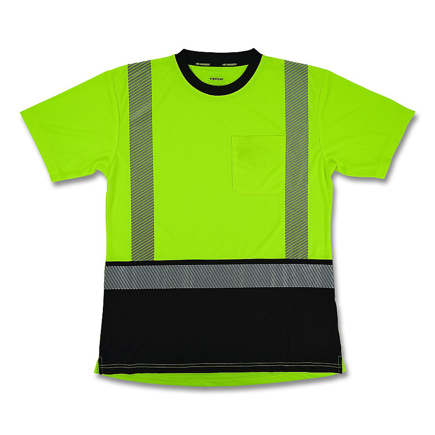 ergodyne GloWear 8276BK Class 2 Women's Performance Hi-Vis T-Shirt with Black Bottom, X-Small, Lime (22311)