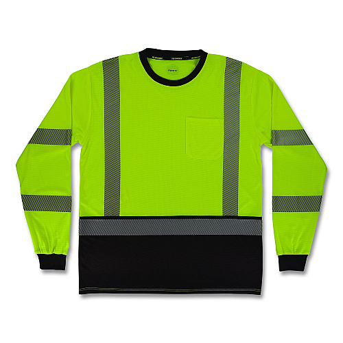 ergodyne GloWear 8371BK Class 3 Performance Hi-Vis Long Sleeve T-Shirt with Black Bottom, 3X-Large, Lime (22297)