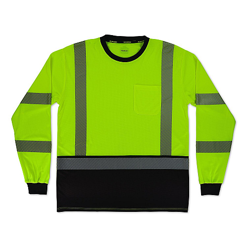 ergodyne GloWear 8371BK Class 3 Performance Hi-Vis Long Sleeve T-Shirt with Black Bottom, 5X-Large, Lime (22299)