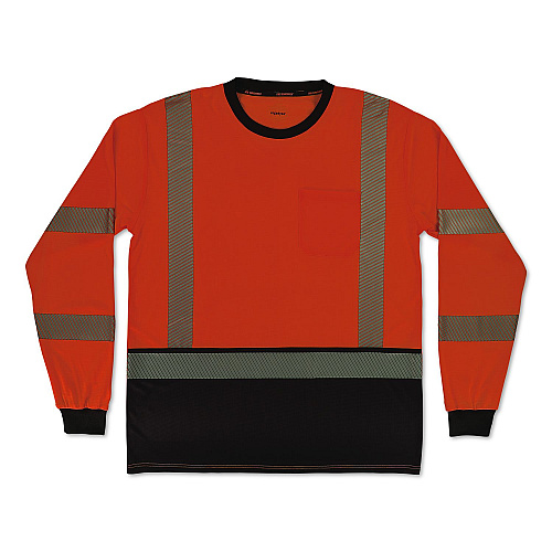 ergodyne GloWear 8371BK Class 3 Performance Hi-Vis Long Sleeve T-Shirt with Black Bottom, Medium, Orange (22303)