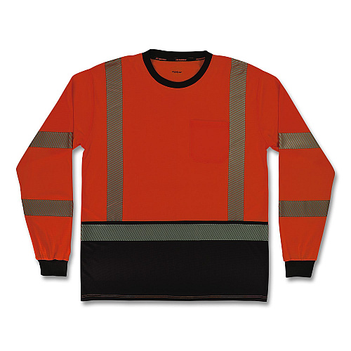 ergodyne GloWear 8371BK Class 3 Performance Hi-Vis Long Sleeve T-Shirt with Black Bottom, X-Large, Orange (22305)