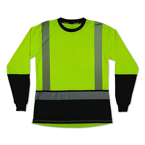 ergodyne GloWear 8278BK Class 2 Women's Performance Hi-Vis Long Sleeve T-Shirt with Black Bottom, Medium, Lime (22333)