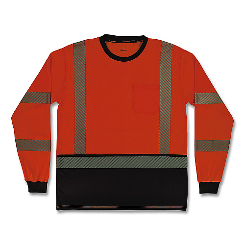 ergodyne GloWear 8371BK Class 3 Performance Hi-Vis Long Sleeve T-Shirt with Black Bottom, 4X-Large, Orange (22308)